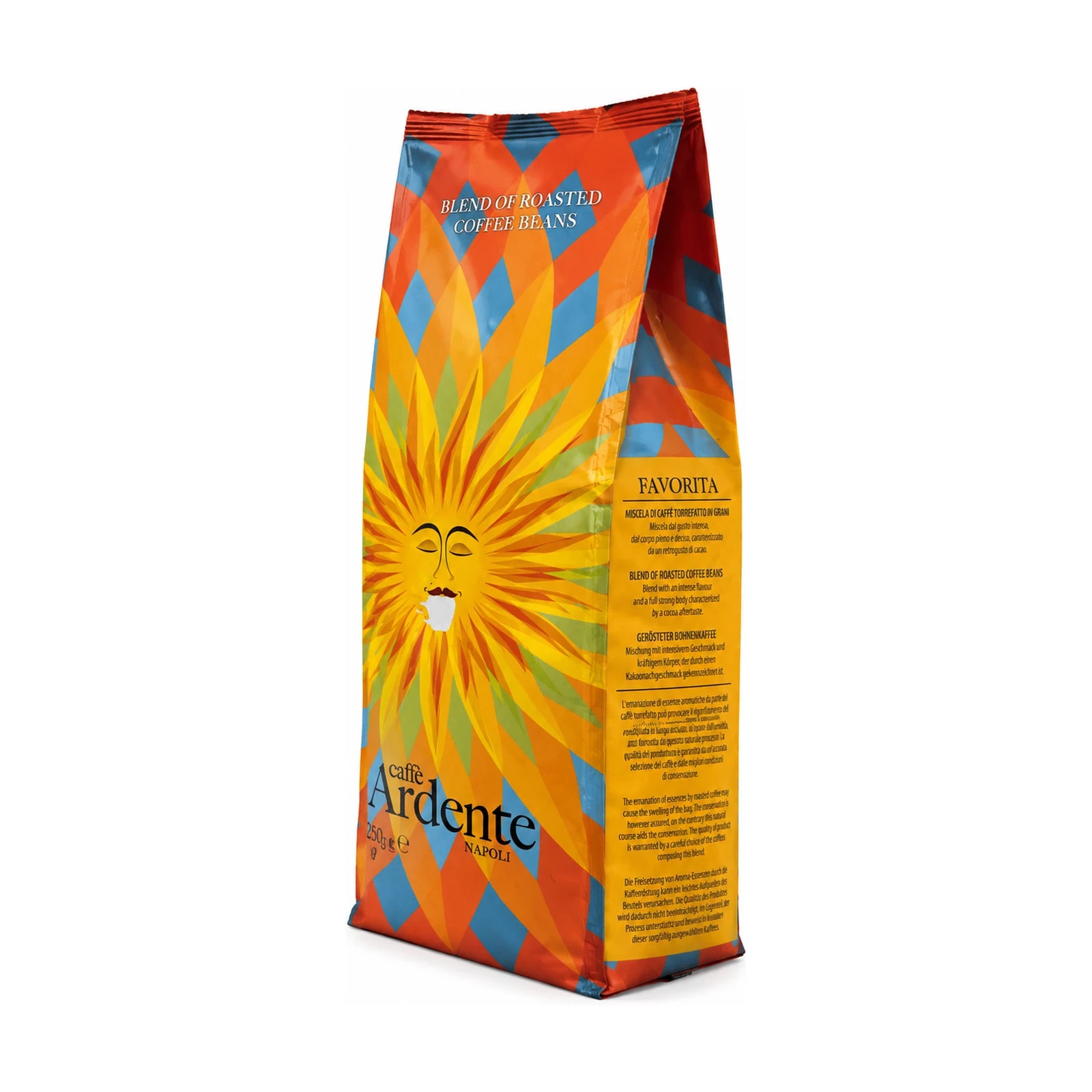 Ardente Caffè Einzelpackung fũr Bohnenkaffee Favorita, Vorderansicht vor weissem Hintergrund