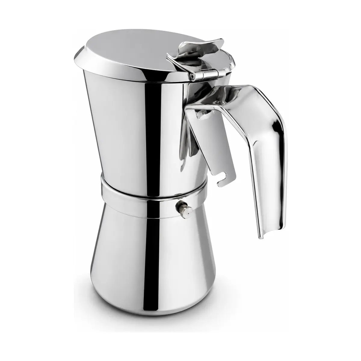 Produktbild von Giannini Edelstahl Espressokocher mit geschlossenem Deckel vor weissem Hintergrund
