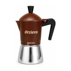 Produktbild von Giannini Orziera Espressokocher mit braunem Gehäuse vor weissem Hintergrund