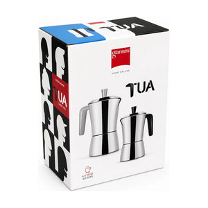 Produktbild Verpackung der Giannini Tua Mokkakanne in Edelstahl mit weissem oder schwarzem Griff 