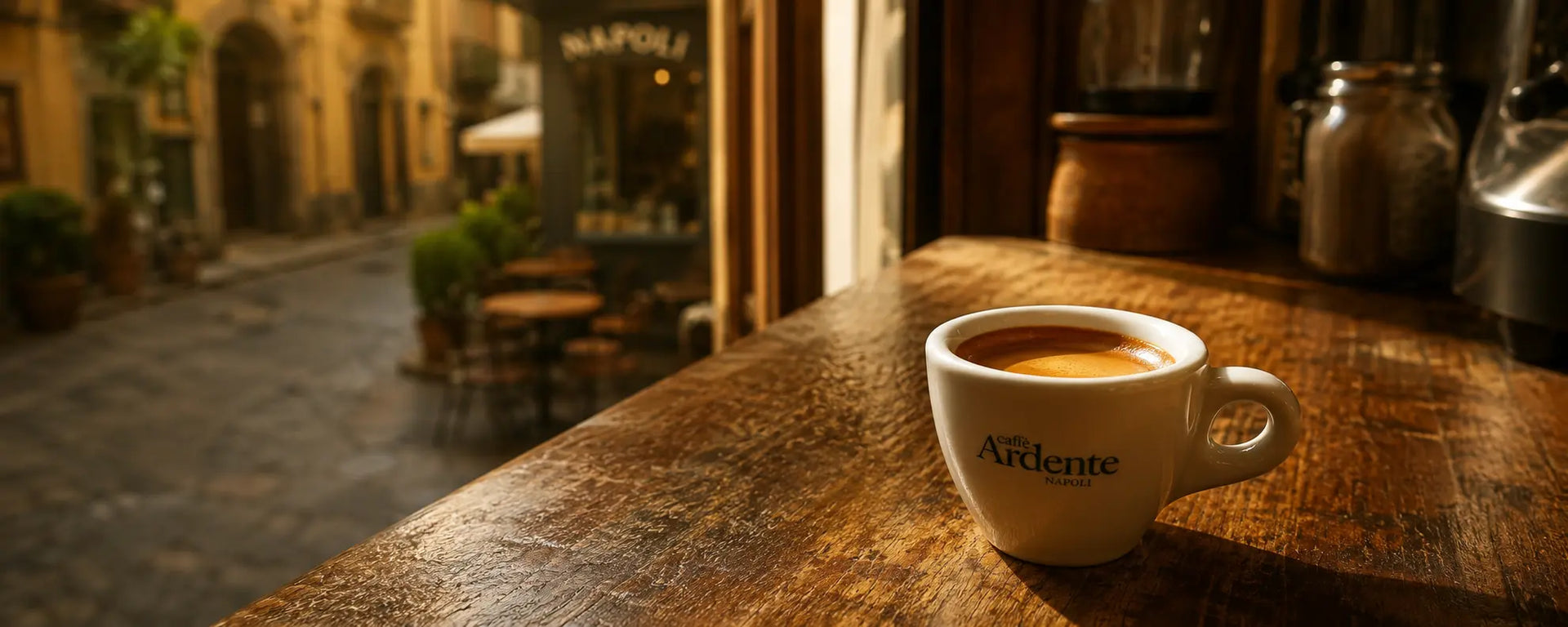 Ardente Caffè Espresso Tasse auf einem Tresen in einem Café in Napoli
