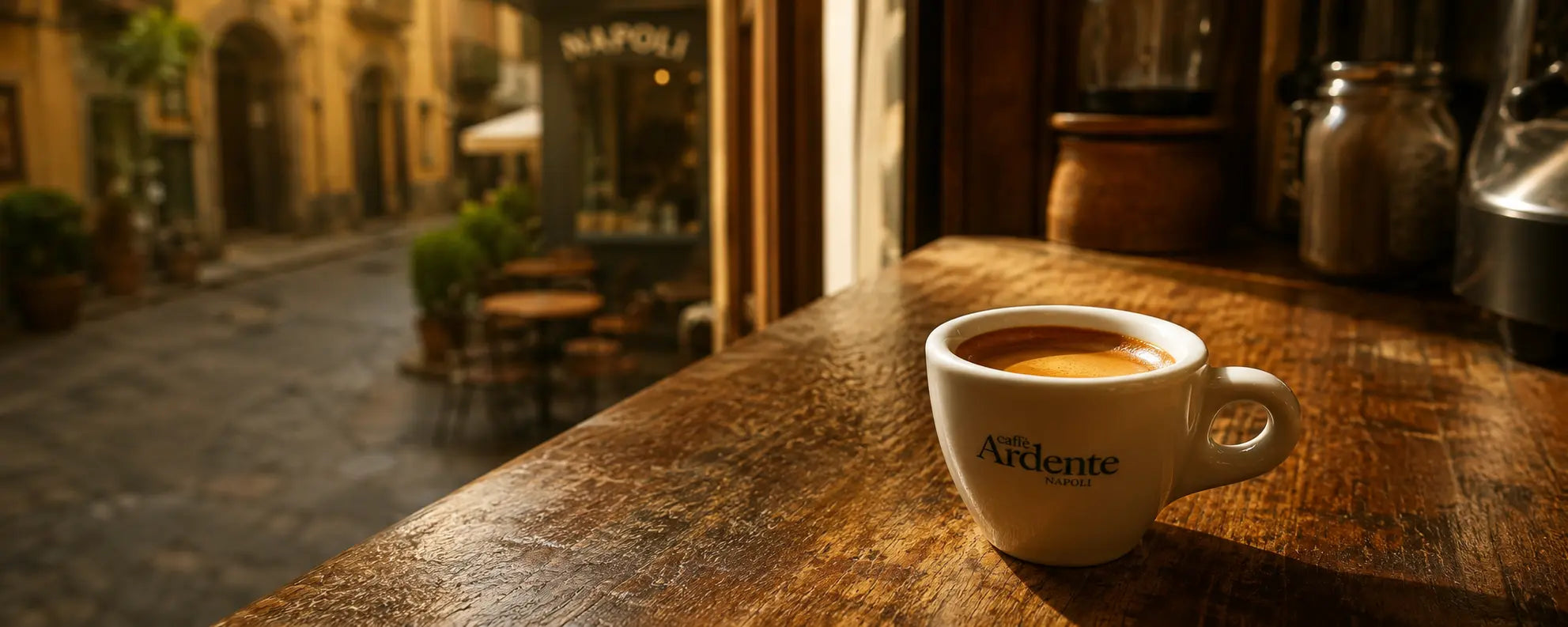 Ardente Caffè Espresso Tasse auf einem Tresen in einem Café in Napoli
