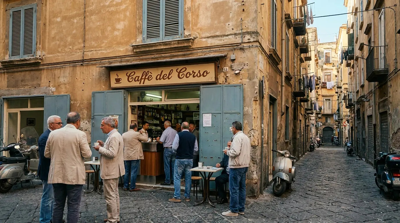 Italienisches kleines Café in Napoli mit Menschen die Espresso trinken